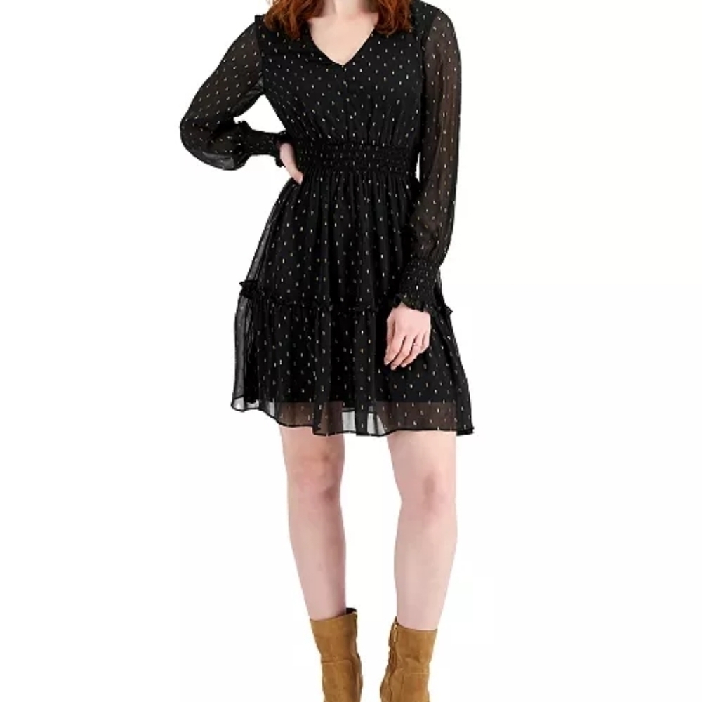 TAYLOR Women's Metallic-Dot Smocked-Trim Dress Size 14W NWT